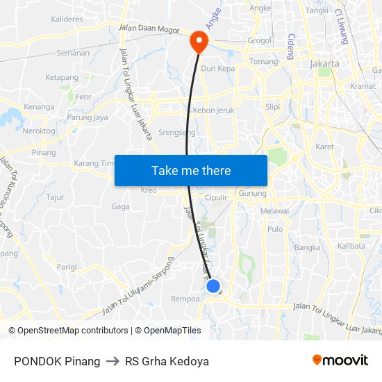 PONDOK Pinang to RS Grha Kedoya map