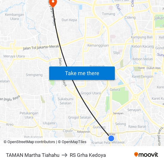 TAMAN Martha Tiahahu to RS Grha Kedoya map