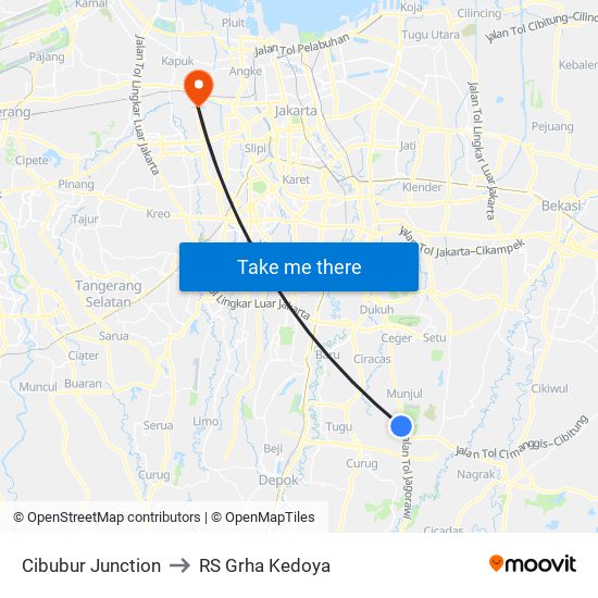 Cibubur Junction to RS Grha Kedoya map