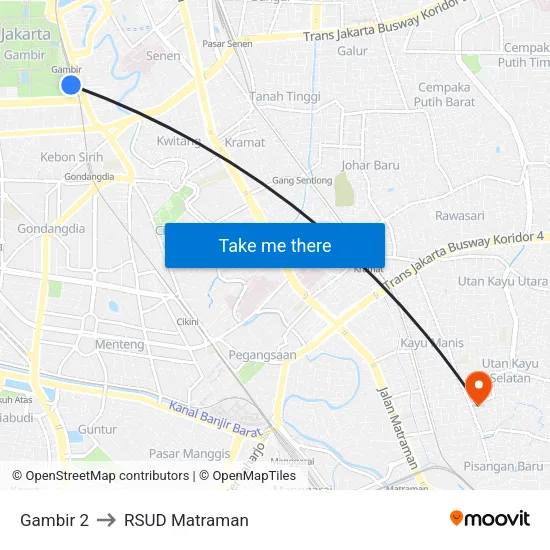 Gambir 2 to RSUD Matraman map