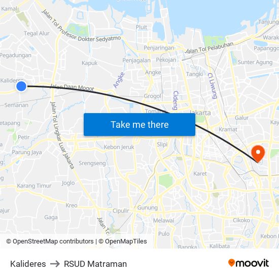 Kalideres to RSUD Matraman map