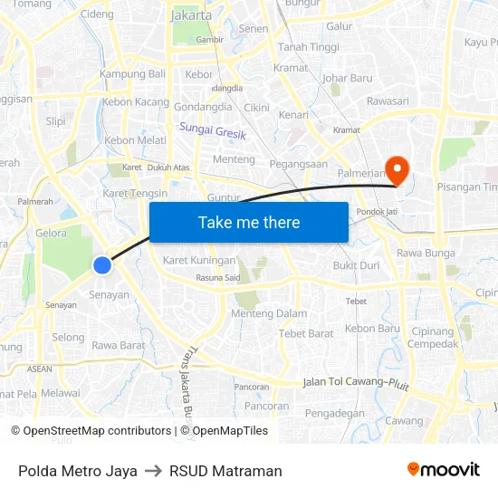 Polda Metro Jaya to RSUD Matraman map