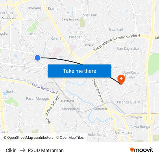 Cikini to RSUD Matraman map