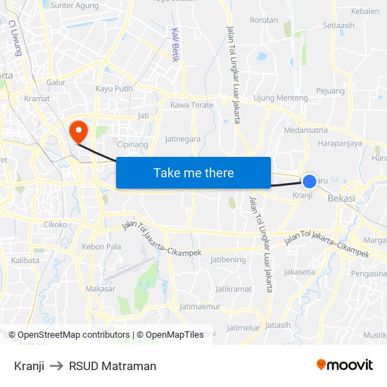 Kranji to RSUD Matraman map