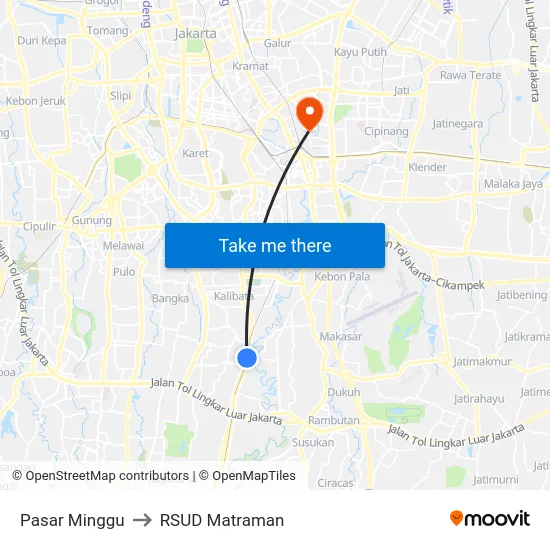 Pasar Minggu to RSUD Matraman map