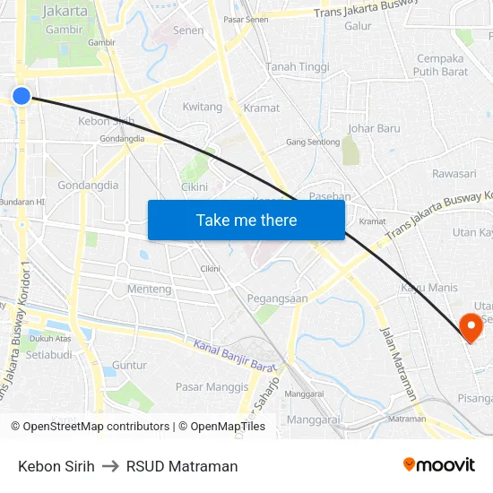 Kebon Sirih to RSUD Matraman map