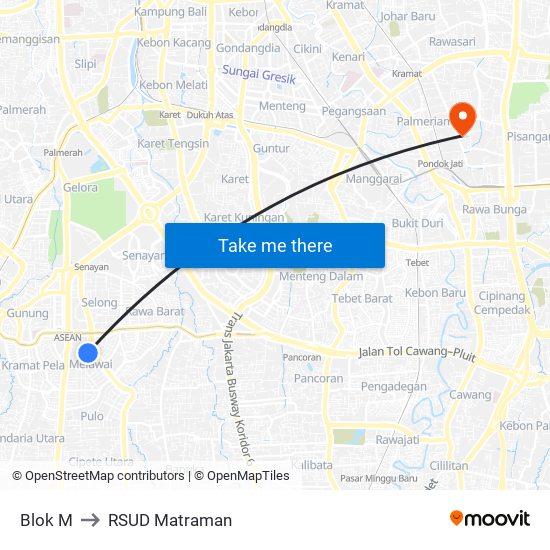 Blok M to RSUD Matraman map