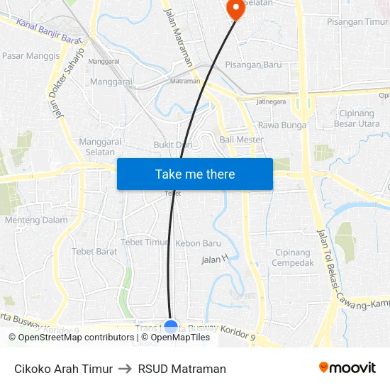 Cikoko Arah Timur to RSUD Matraman map