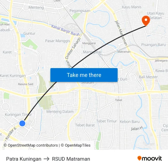 Patra Kuningan to RSUD Matraman map