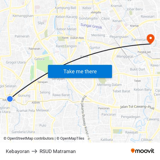 Kebayoran to RSUD Matraman map
