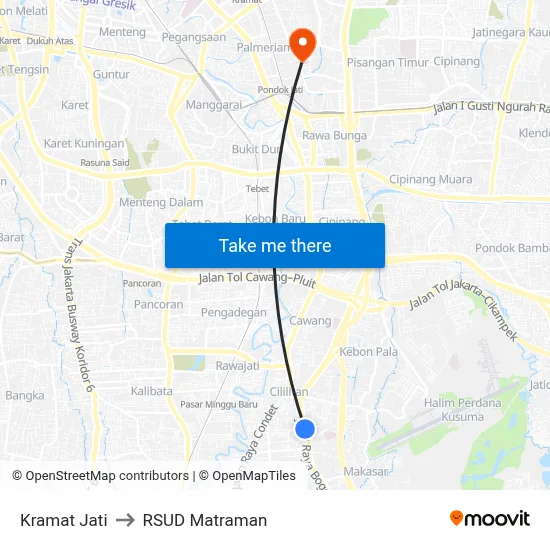 Kramat Jati to RSUD Matraman map