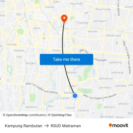 Kampung Rambutan to RSUD Matraman map