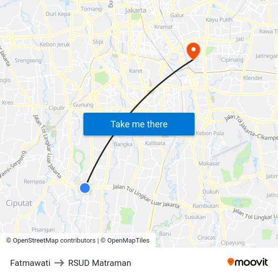 Fatmawati to RSUD Matraman map