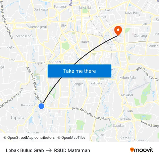 Lebak Bulus Grab to RSUD Matraman map