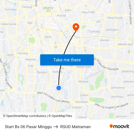 Start Bs 06 Pasar Minggu to RSUD Matraman map