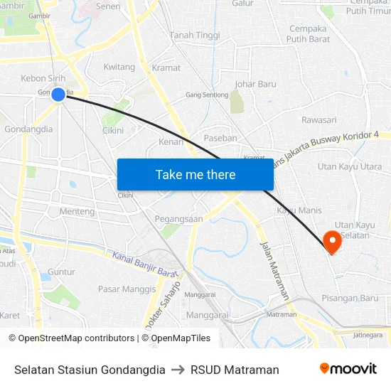Selatan Stasiun Gondangdia to RSUD Matraman map