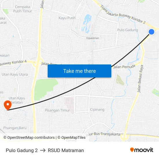 Pulo Gadung 2 to RSUD Matraman map