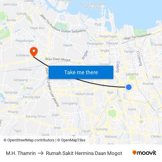 M.H. Thamrin to Rumah Sakit Hermina Daan Mogot map