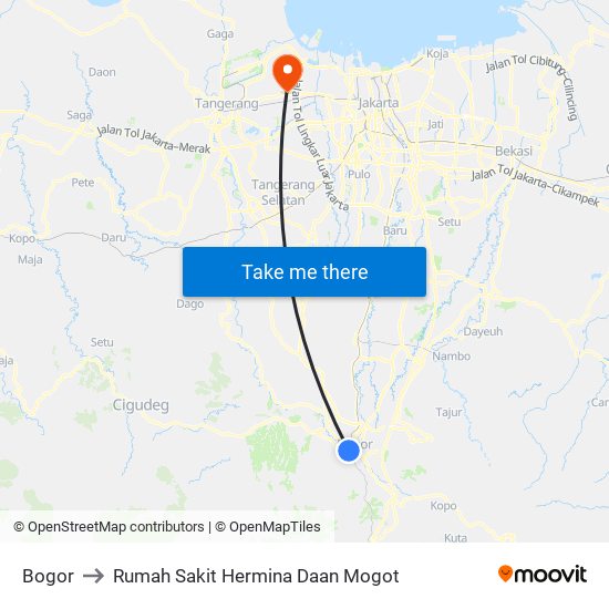 Bogor to Rumah Sakit Hermina Daan Mogot map