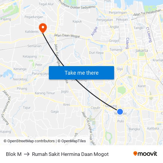 Blok M to Rumah Sakit Hermina Daan Mogot map