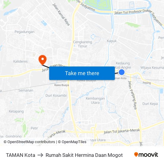 TAMAN Kota to Rumah Sakit Hermina Daan Mogot map