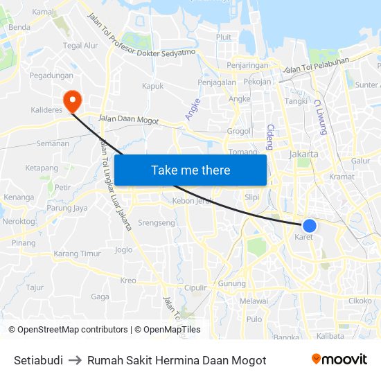 Setiabudi to Rumah Sakit Hermina Daan Mogot map