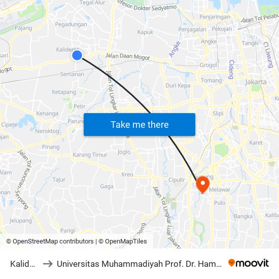 Kalideres to Universitas Muhammadiyah Prof. Dr. Hamka (Uhamka) map