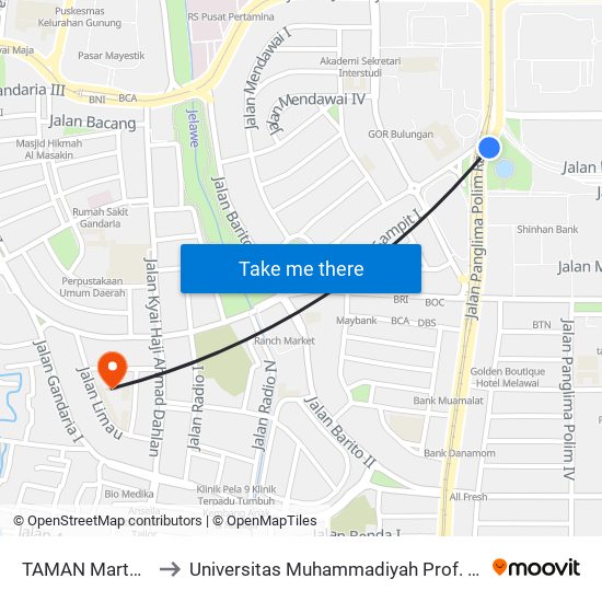 TAMAN Martha Tiahahu to Universitas Muhammadiyah Prof. Dr. Hamka (Uhamka) map