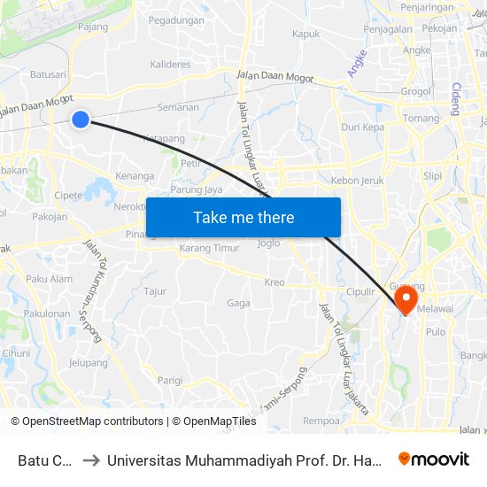 Batu Ceper to Universitas Muhammadiyah Prof. Dr. Hamka (Uhamka) map