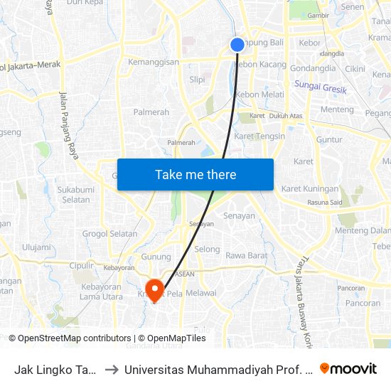 Jak Lingko Tanah Abang to Universitas Muhammadiyah Prof. Dr. Hamka (Uhamka) map