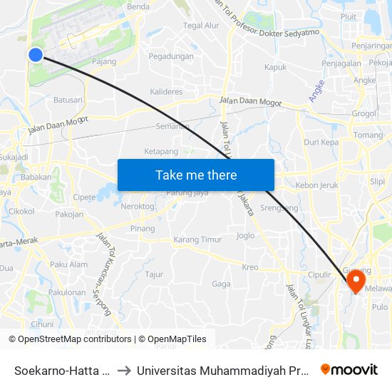 Soekarno-Hatta Airport (Shia) to Universitas Muhammadiyah Prof. Dr. Hamka (Uhamka) map