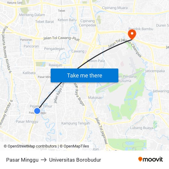 Pasar Minggu to Universitas Borobudur map