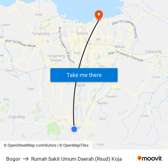 Bogor to Rumah Sakit Umum Daerah (Rsud) Koja map