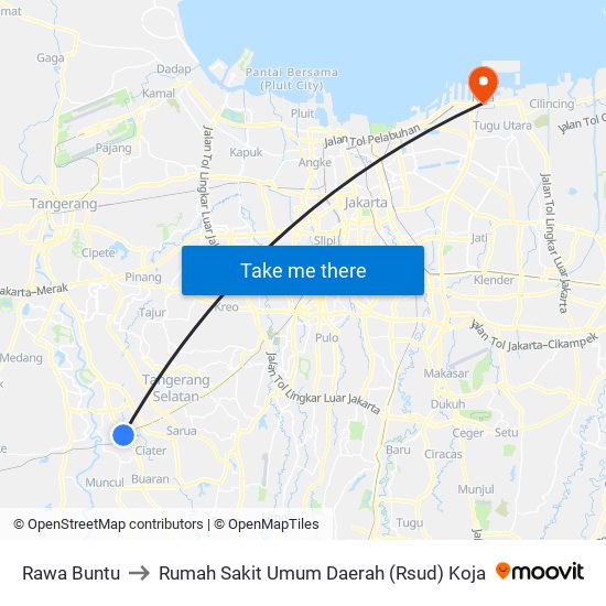 Rawa Buntu to Rumah Sakit Umum Daerah (Rsud) Koja map