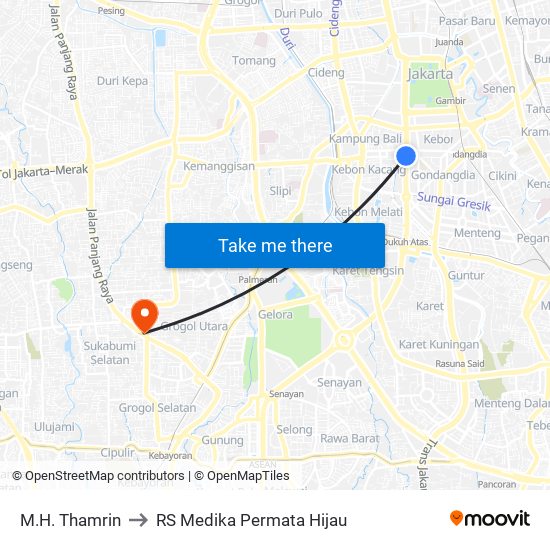 M.H. Thamrin to RS Medika Permata Hijau map