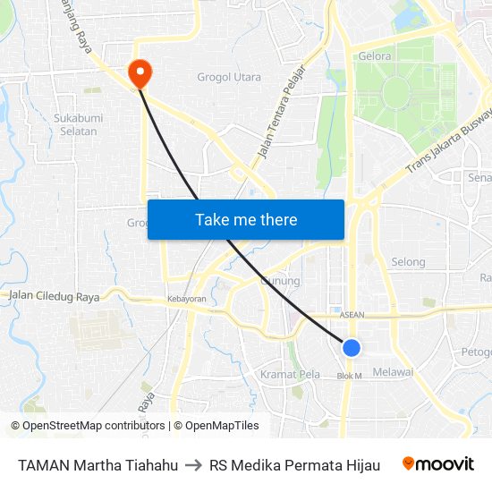 TAMAN Martha Tiahahu to RS Medika Permata Hijau map