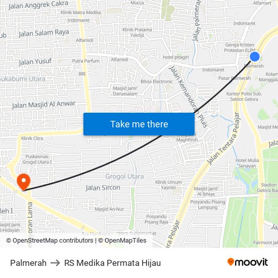 Palmerah to RS Medika Permata Hijau map