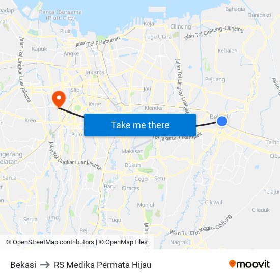 Bekasi to RS Medika Permata Hijau map