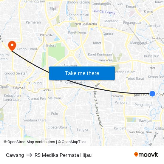 Cawang to RS Medika Permata Hijau map