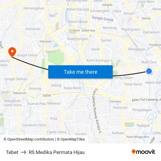 Tebet to RS Medika Permata Hijau map