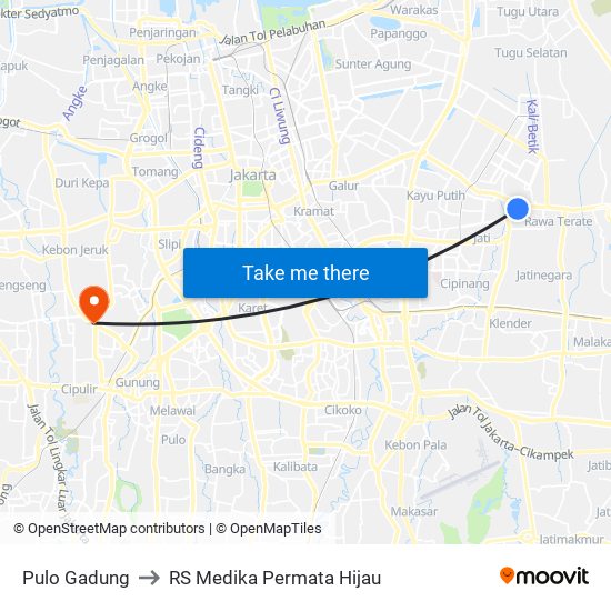 Pulo Gadung to RS Medika Permata Hijau map