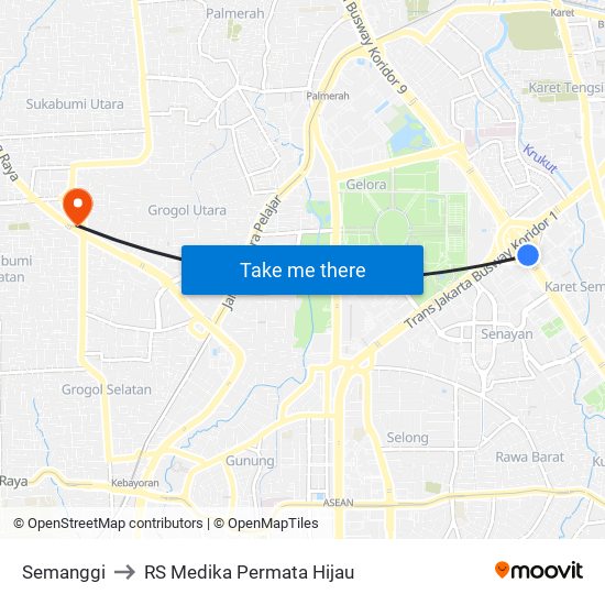 Semanggi to RS Medika Permata Hijau map