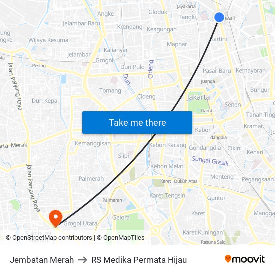 Jembatan Merah to RS Medika Permata Hijau map