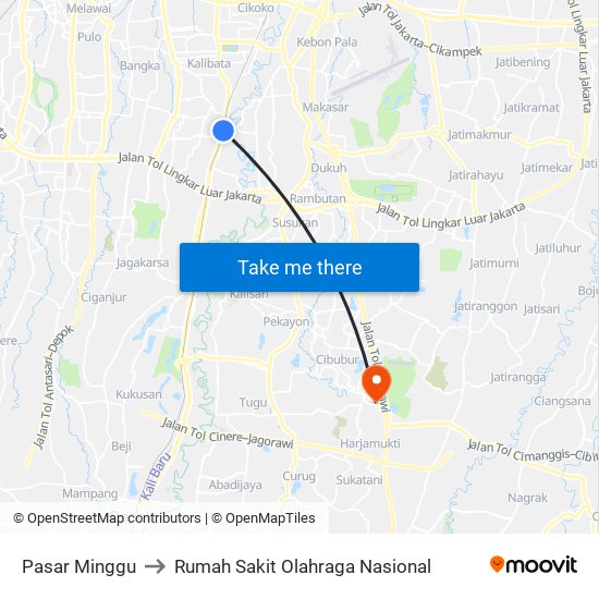 Pasar Minggu to Rumah Sakit Olahraga Nasional map