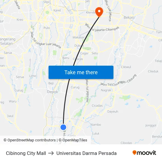 Cibinong City Mall to Universitas Darma Persada map