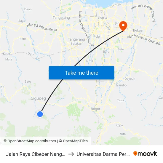 Jalan Raya Cibeber Nanggung to Universitas Darma Persada map