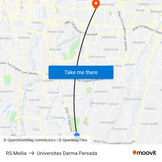 RS Meilia to Universitas Darma Persada map
