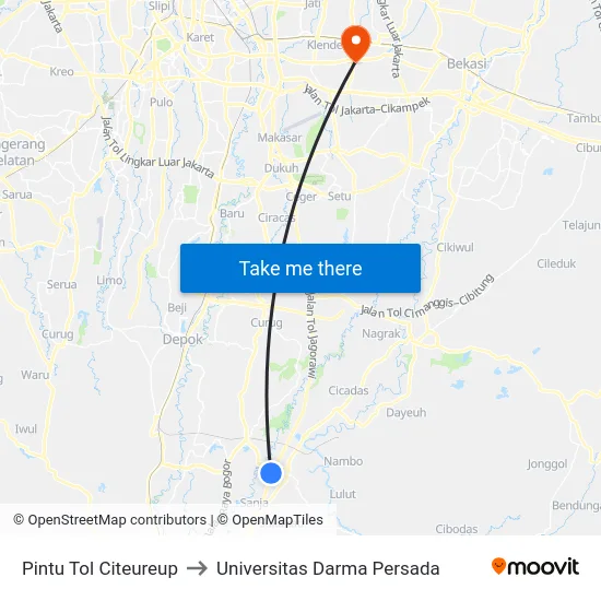 Pintu Tol Citeureup to Universitas Darma Persada map