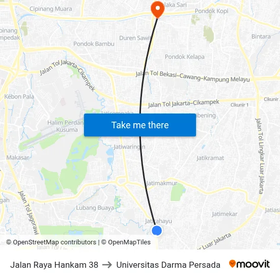 Jalan Raya Hankam 38 to Universitas Darma Persada map