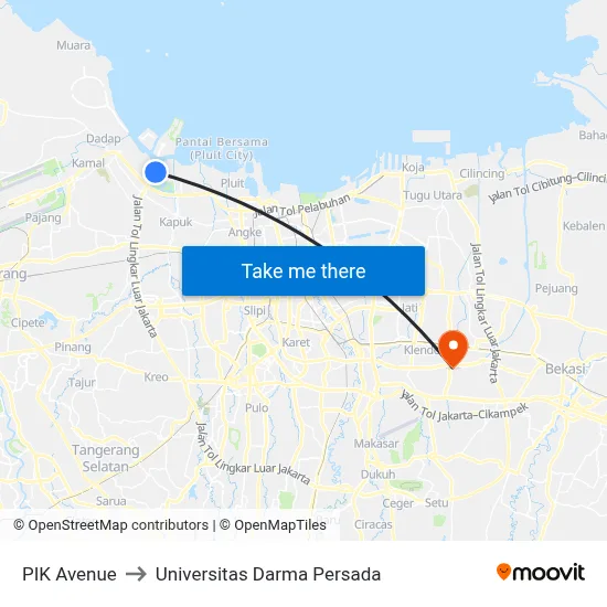 PIK Avenue to Universitas Darma Persada map